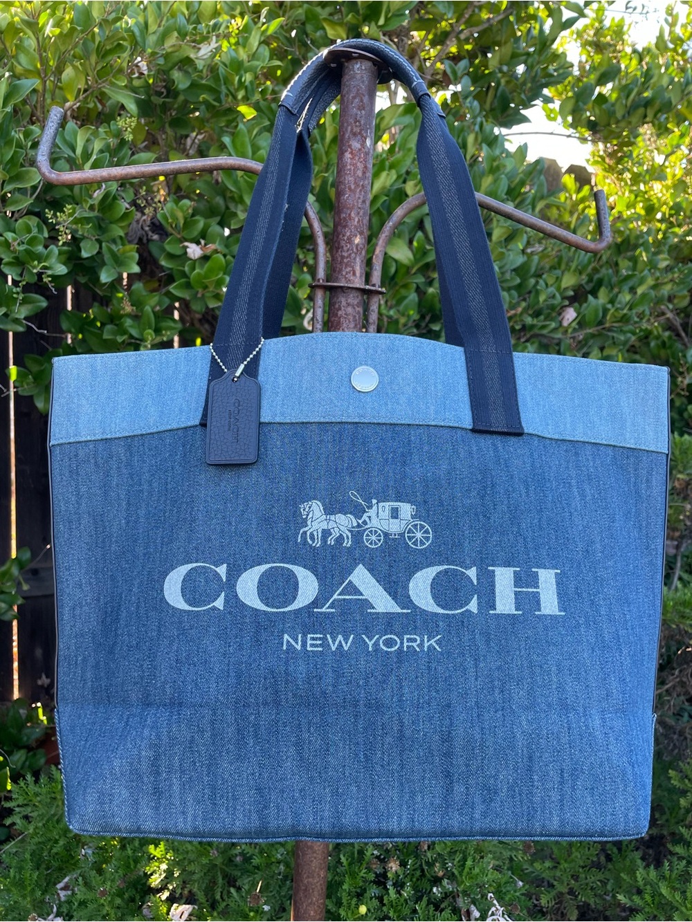 Coach 91131 Horse & Carriage Large Denim Laptop Tote Blue Navy Leather